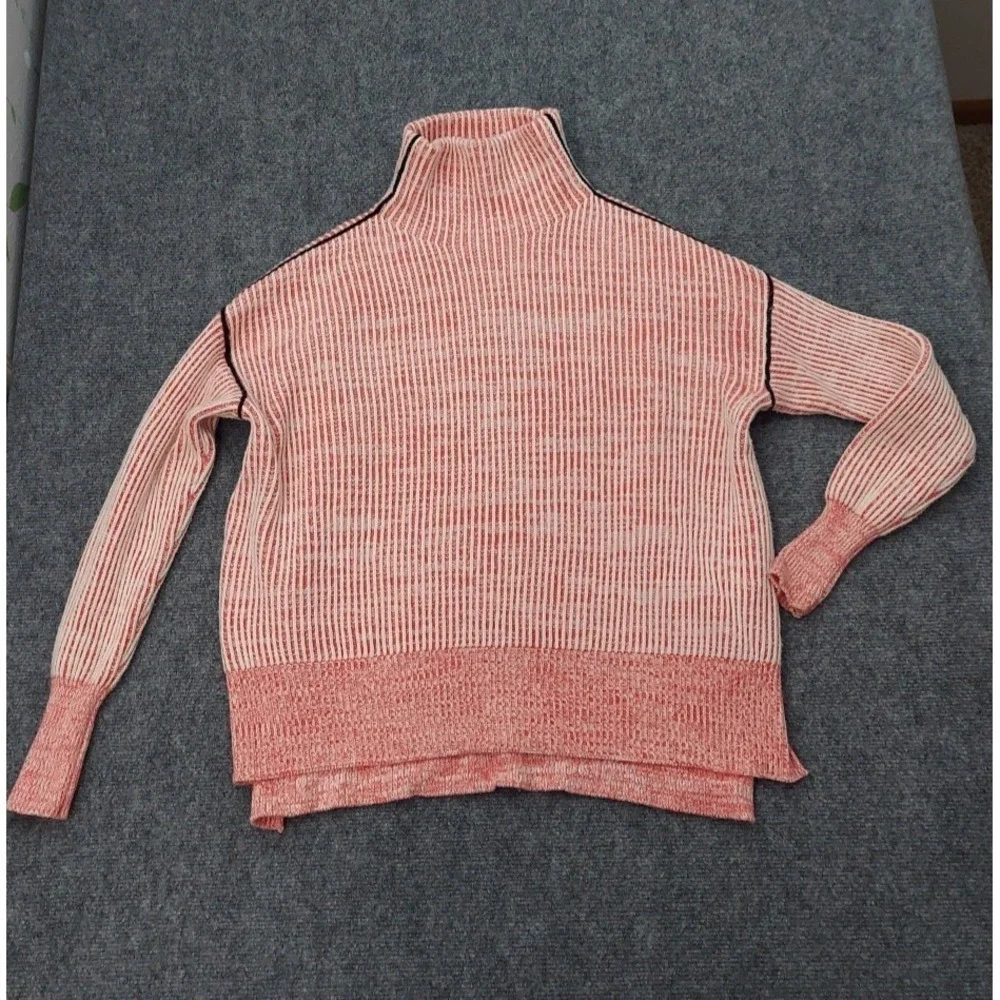 Soft Surroundings Selene Sweater Women Medium Pink Ribbed Turtleneck Black Pipe‎